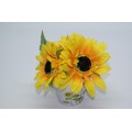 Sunflowers in Small Round Metal Pot